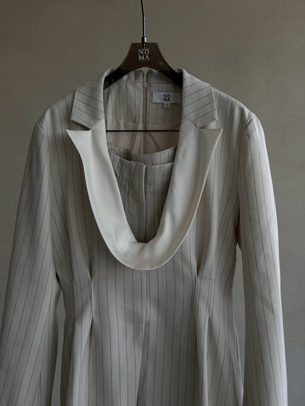 Scoop-neck Blazer Stripe Set