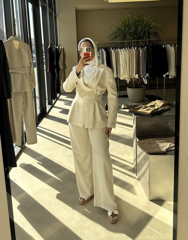 Scoop-neck Blazer Stripe Set