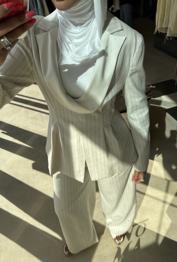 Scoop-neck Blazer Stripe Set