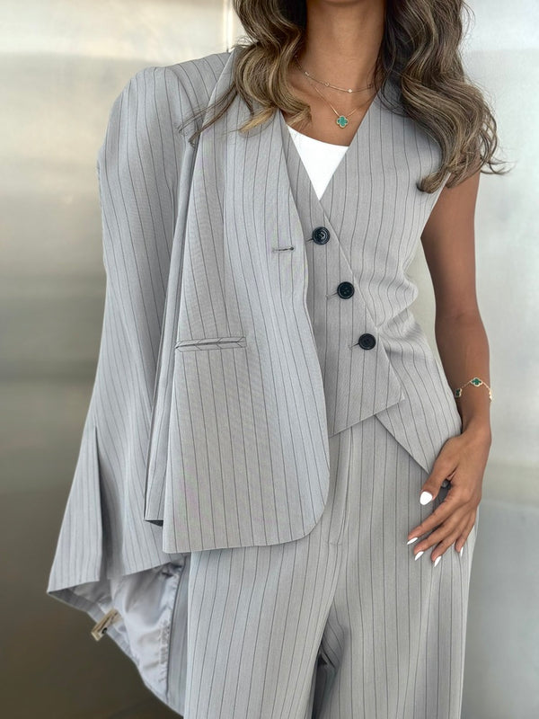 3PC Slanted Vest Stripe Set
