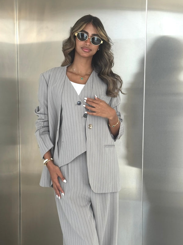 3PC Slanted Vest Stripe Set