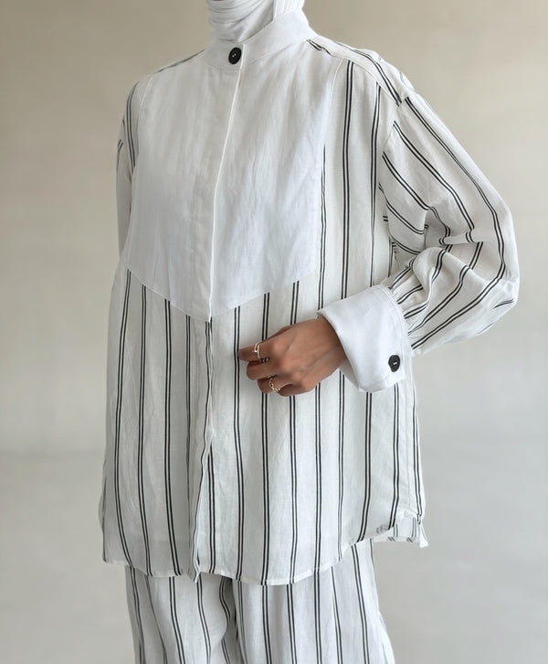 Bib-Front Stripe Linen Set