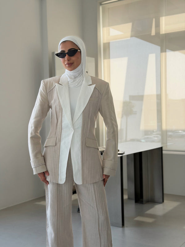White Peak Lapel Linen Set