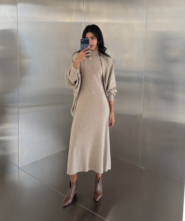 Knitted Batwing Sleeve  + Dress 2PC Set