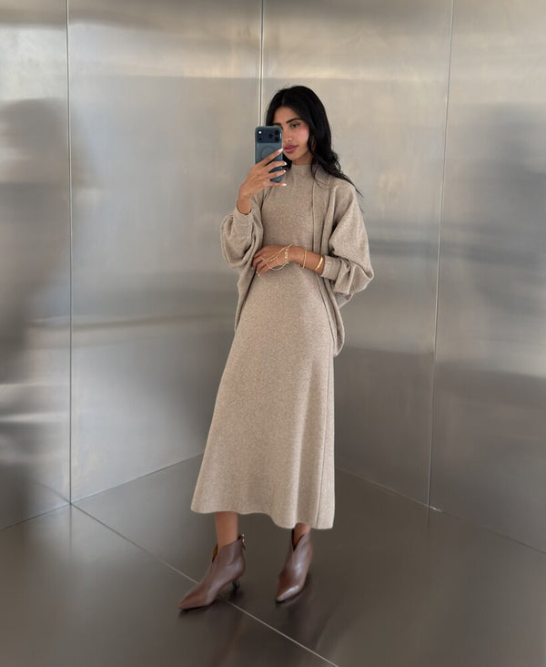 Knitted Batwing Sleeve  + Dress 2PC Set