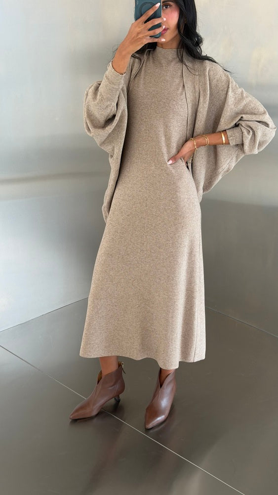 Knitted Batwing Sleeve  + Dress 2PC Set