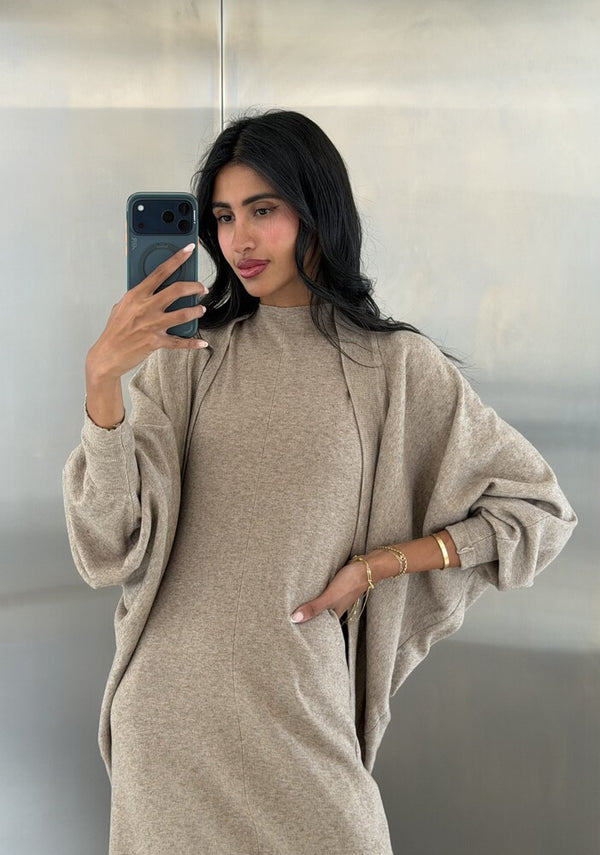 Knitted Batwing Sleeve  + Dress 2PC Set