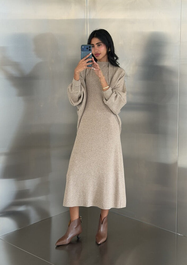 Knitted Batwing Sleeve  + Dress 2PC Set