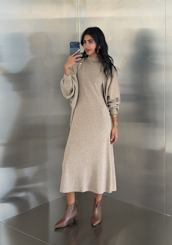 Knitted Batwing Sleeve  + Dress 2PC Set