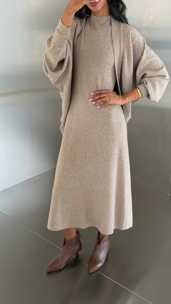 Knitted Batwing Sleeve  + Dress 2PC Set