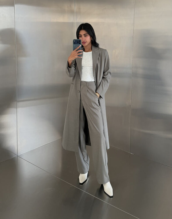 2-Welt Pockets  Long Blazer Set