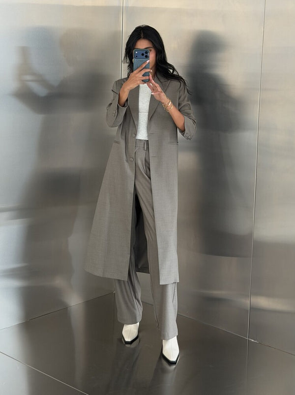 2-Welt Pockets  Long Blazer Set