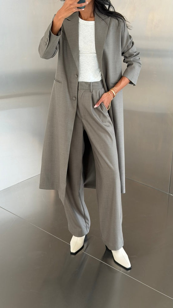 2-Welt Pockets  Long Blazer Set