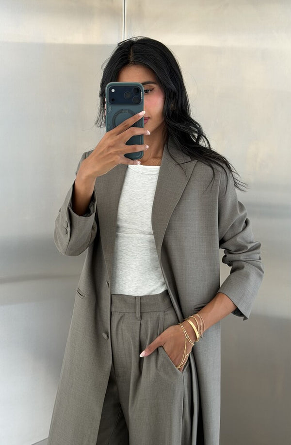 2-Welt Pockets  Long Blazer Set