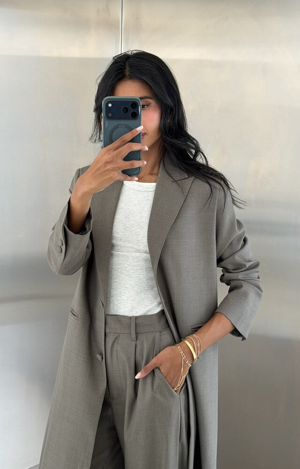 2-Welt Pockets  Long Blazer Set