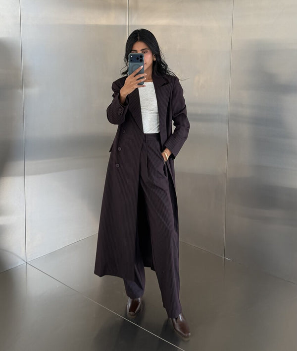 Loose Full Striped Long Blazer Set