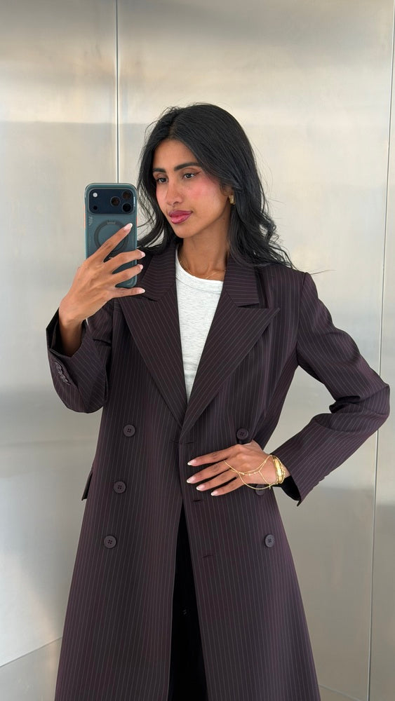 Loose Full Striped Long Blazer Set