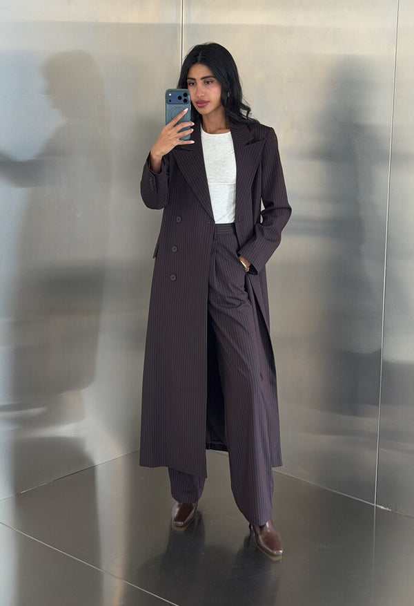 Loose Full Striped Long Blazer Set