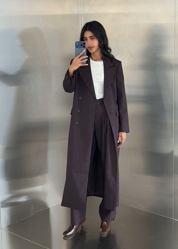 Loose Full Striped Long Blazer Set