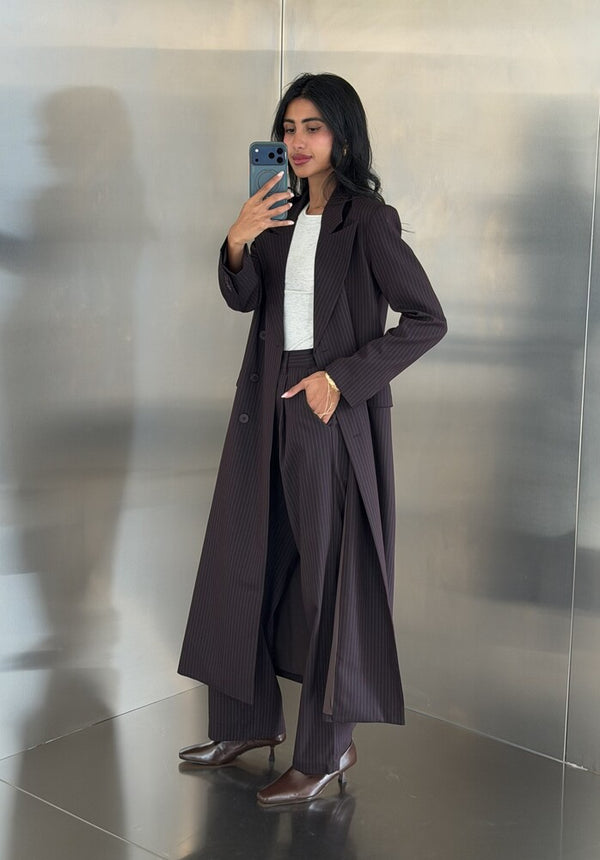 Loose Full Striped Long Blazer Set