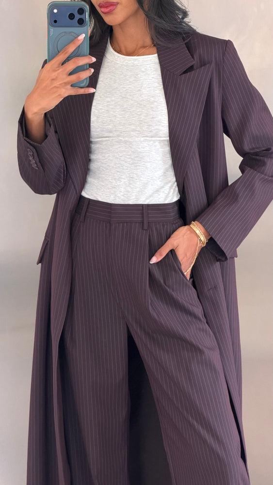 Loose Full Striped Long Blazer Set