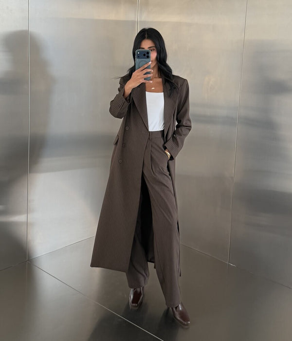 Loose Full Striped Long Blazer Set