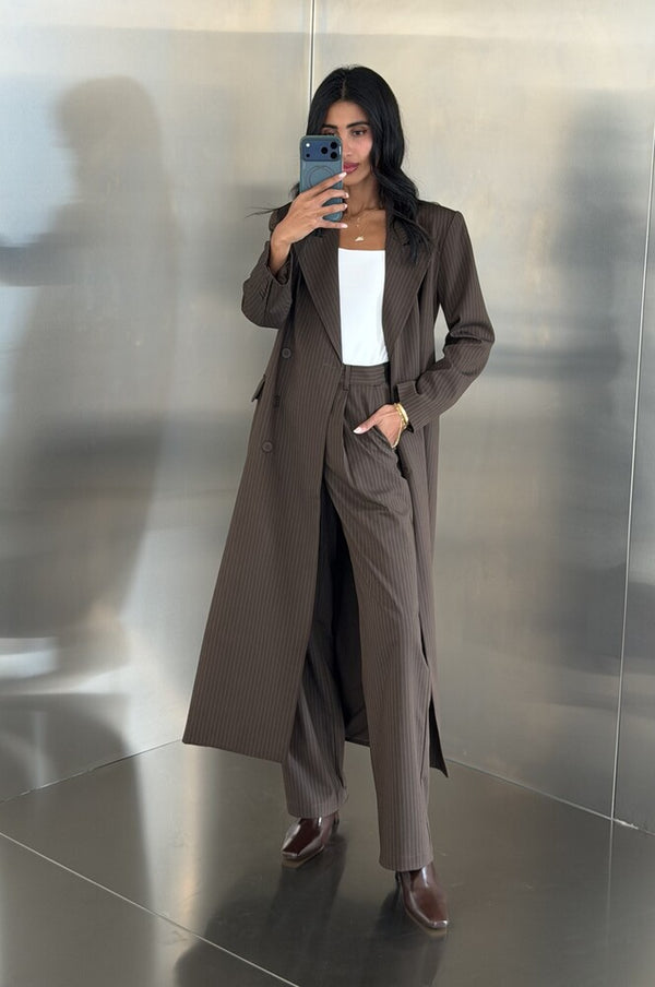 Loose Full Striped Long Blazer Set