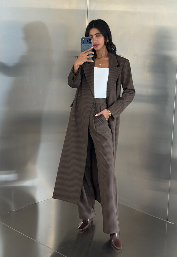 Loose Full Striped Long Blazer Set