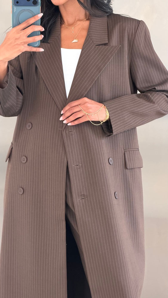 Loose Full Striped Long Blazer Set