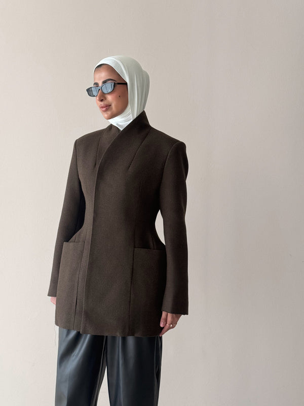 Woolen Collarless Blazer