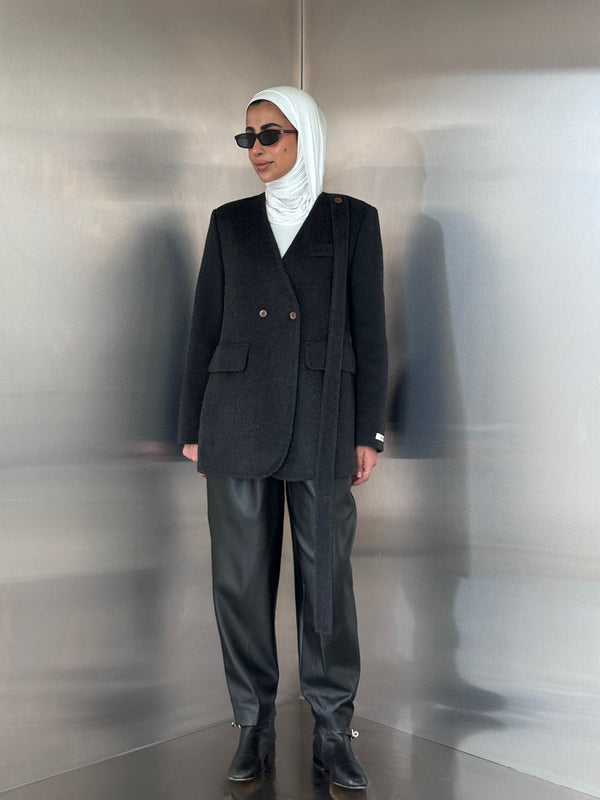 Vneck Tie Woolen Blazer