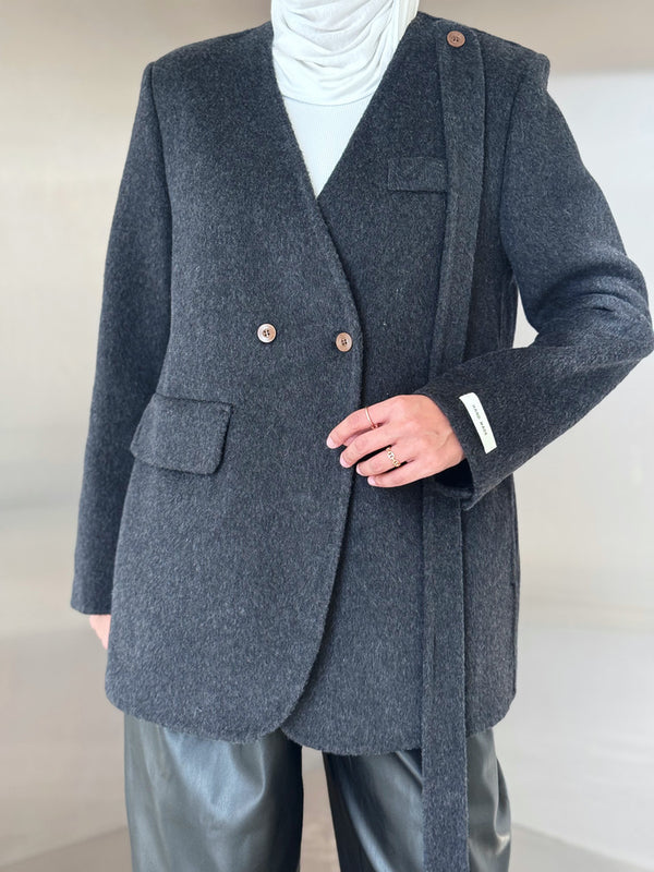 Vneck Tie Woolen Blazer