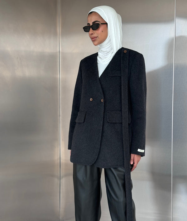 Vneck Tie Woolen Blazer