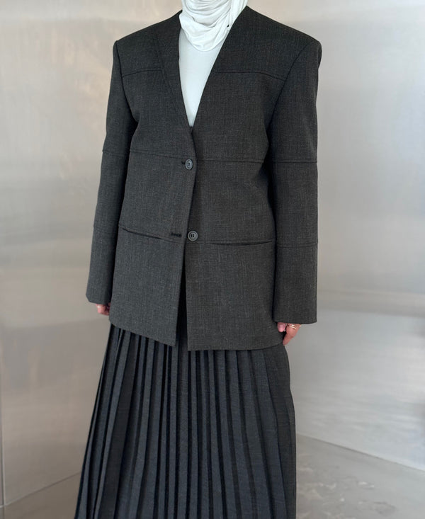 Panelled Blazer & Pleated Skirt Set