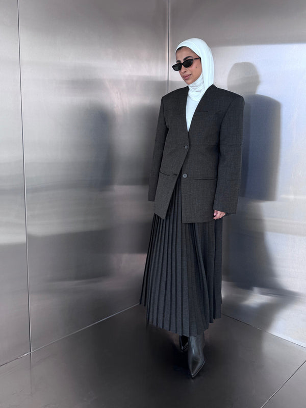 Panelled Blazer & Pleated Skirt Set