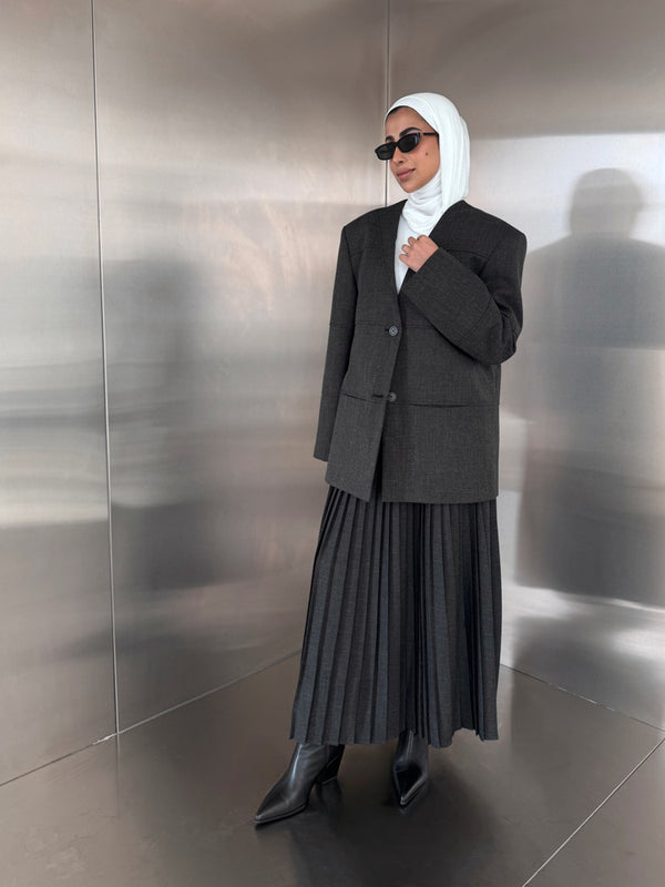 Panelled Blazer & Pleated Skirt Set