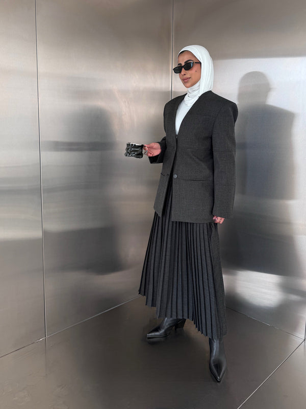 Panelled Blazer & Pleated Skirt Set