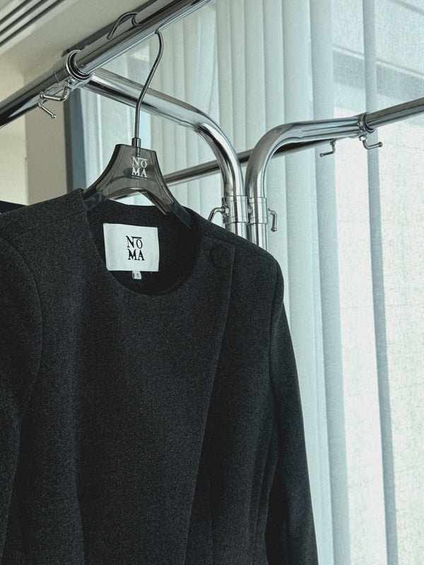 Asymmetrical Round Neck Wool Blazer