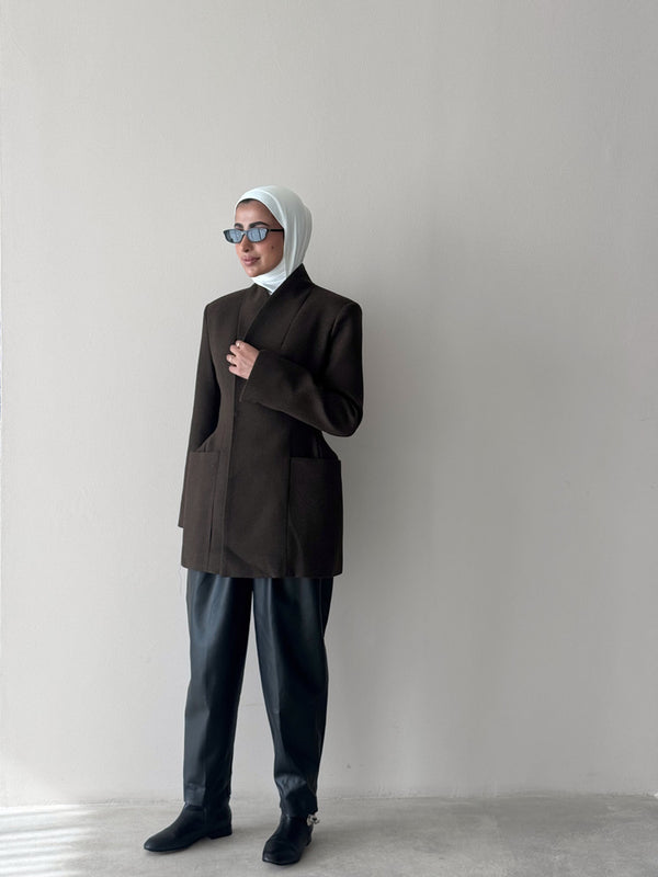 Woolen Collarless Blazer