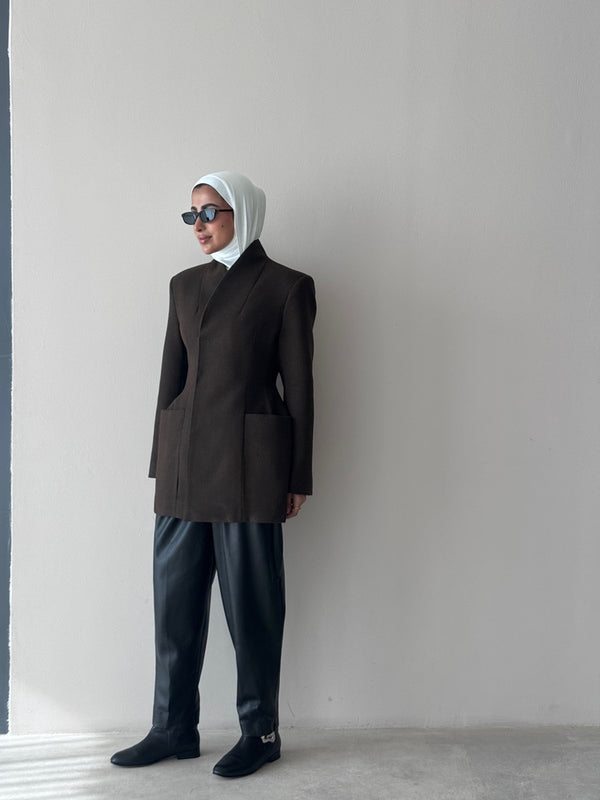 Woolen Collarless Blazer