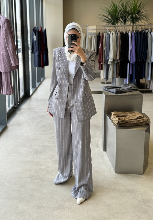 2PC Set Vertical Beads Striped Suit