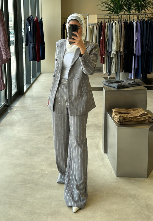 2PC Set Vertical Beads Striped Suit
