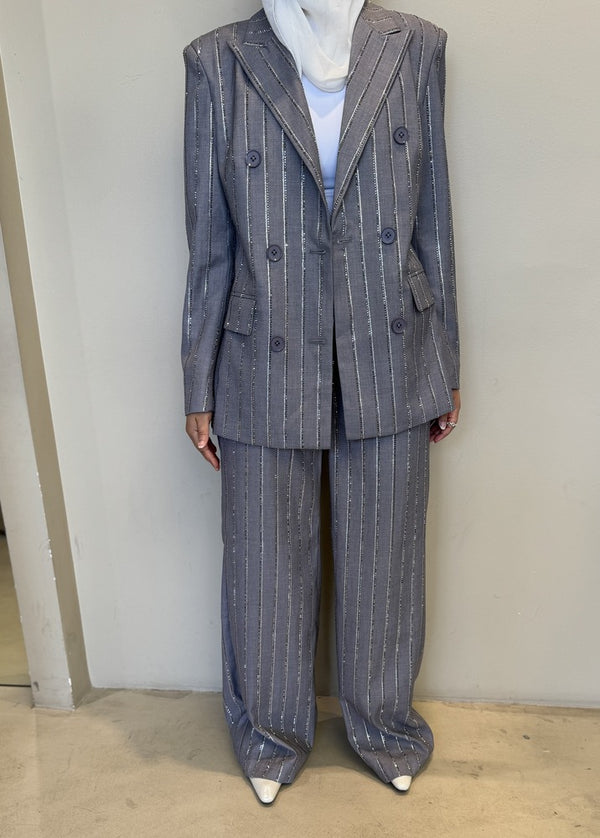 2PC Set Vertical Beads Striped Suit