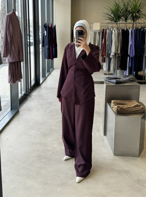 Belted Shirt Pleated Pants Set