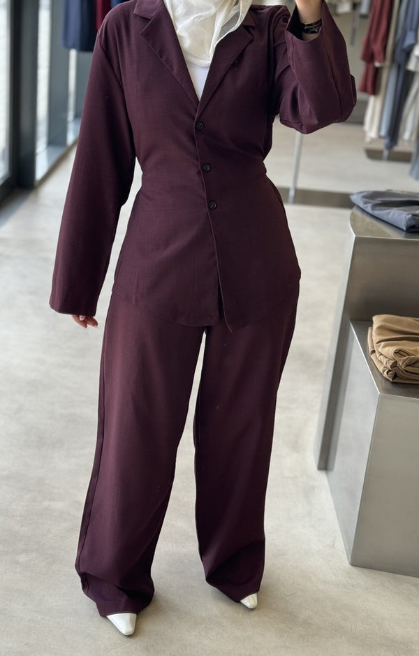 Belted Shirt Pleated Pants Set