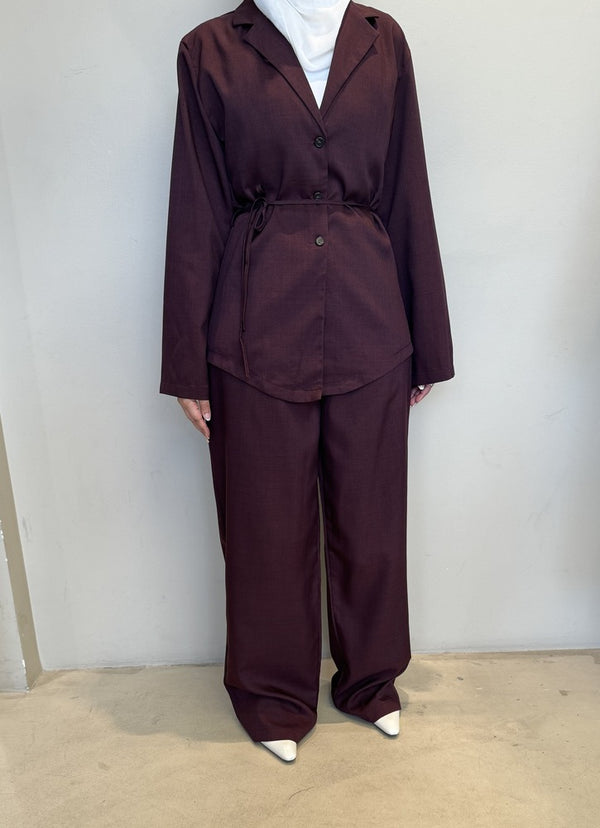 Belted Shirt Pleated Pants Set