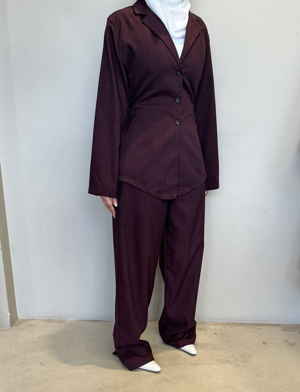 Belted Shirt Pleated Pants Set