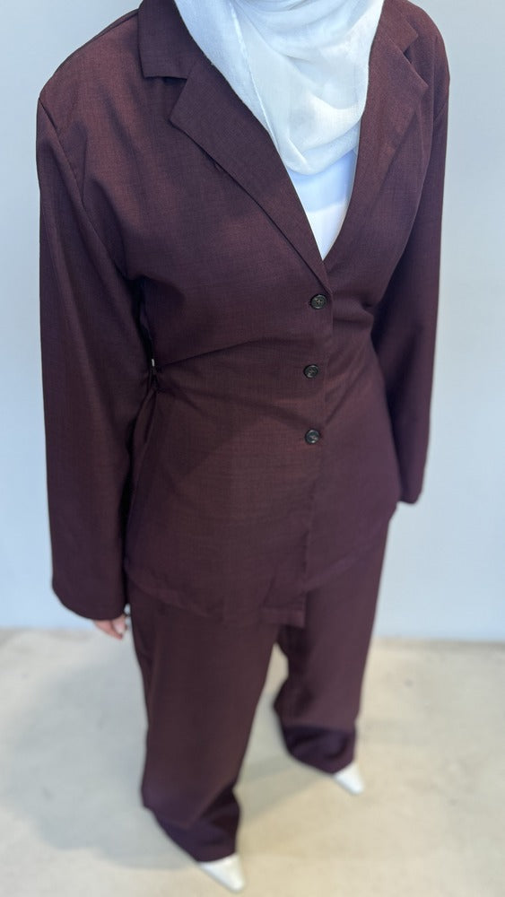 Belted Shirt Pleated Pants Set