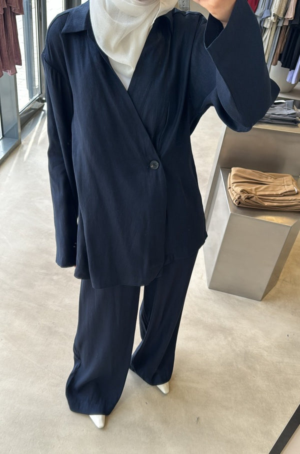 One Button Linen Inner Lace Up Sets