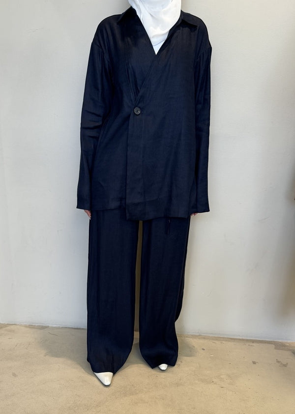 One Button Linen Inner Lace Up Sets
